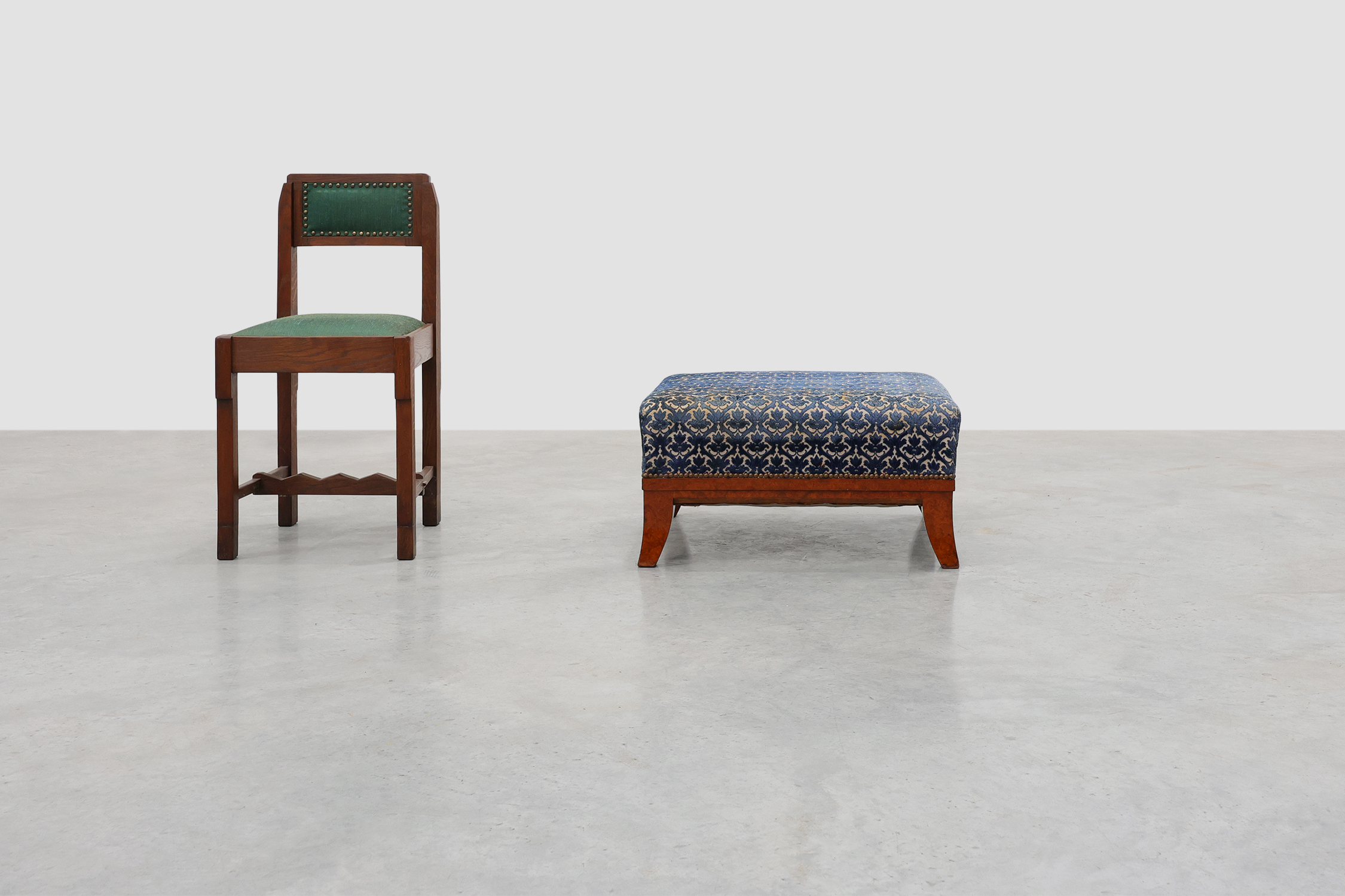 Art Deco Upholstered Footstool with Sabre Legs, France, 20th Centurythumbnail